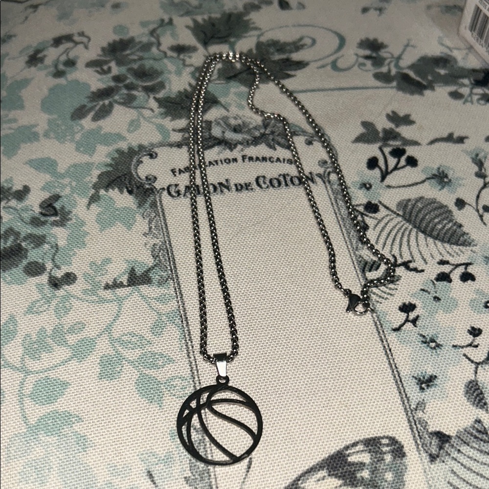 Silver Basketball Pendant Necklace sport NBA